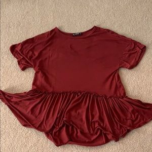 Maroon Blouse/Tee with Ruffles on the Bottom